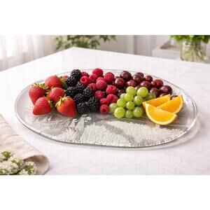 Walther Glas Germany 1970s Sommerland Large Oval Glass Serving Platter, 17x10.5”